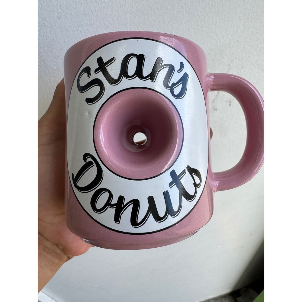 Stans Donuts Novelty Coffee Mug Pink Ceramic Donut Hole USA Made Unique